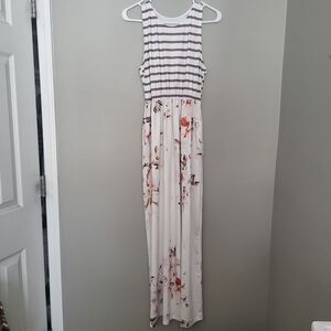 Elegant Striped and Floral Maxi Dress